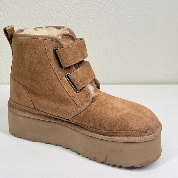 UGG Neumel Platform Chukka Boots Suede Strap Chestnut Tan Plush Lined Size 8 - Picture 7 of 8
